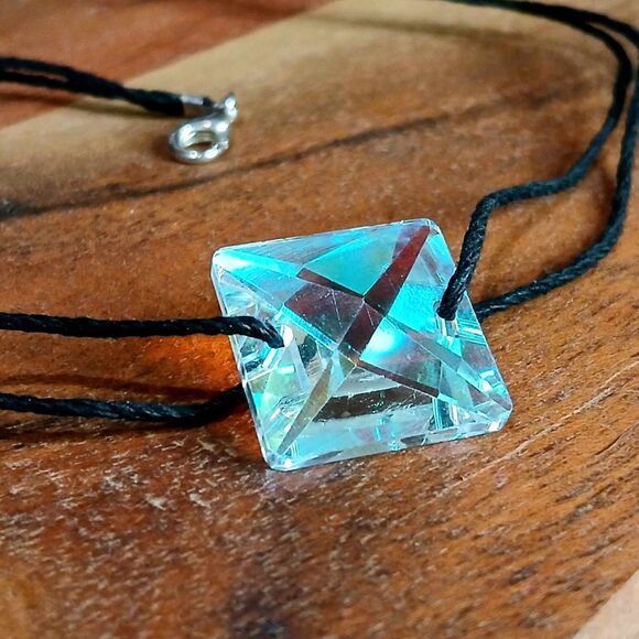 Holographic Glass Choker Necklace, Hemp Choker, Rainbow, Statement, Adjustable - Picture 3 of 5